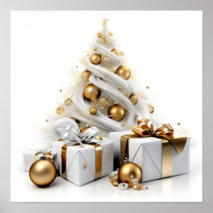 Poster Abstrait arbre de Noël blanc aux accents or