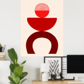 Poster Abstrait Art Moderne Formes géométriques Rouge (Bureau à domicile)