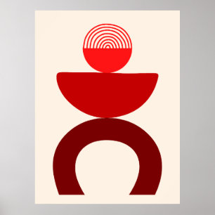 Poster Abstrait Art Moderne Formes géométriques Rouge