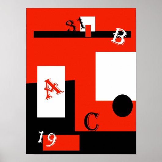 Poster Abstrait Art rouge noir blanc (Devant)