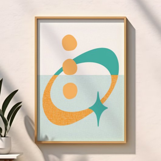 Poster Abstrait Atomique du Milieu du Siècle Aqua, Orange