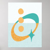 Poster Abstrait Atomique du Milieu du Siècle Aqua, Orange (Devant)