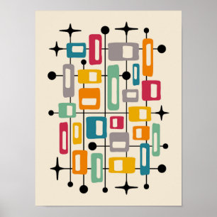 Poster Abstrait atomique moderne du milieu du siècle