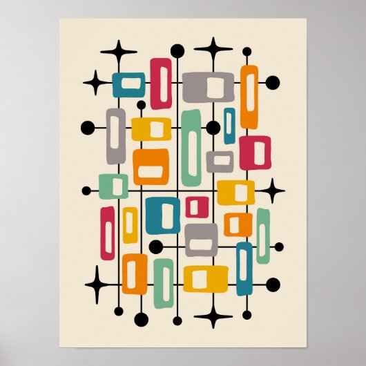 Poster Abstrait atomique moderne du milieu du siècle (Devant)