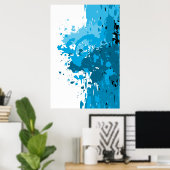 Poster Abstrait audacieux éclaboussé bleu et blanc (Bureau à domicile)