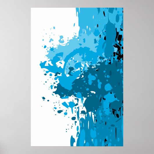 Poster Abstrait audacieux éclaboussé bleu et blanc (Devant)