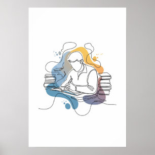 Poster Abstrait auteur une ligne art continu