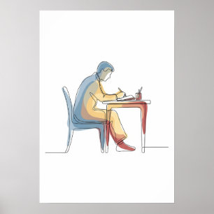Poster Abstrait auteur une ligne art continu