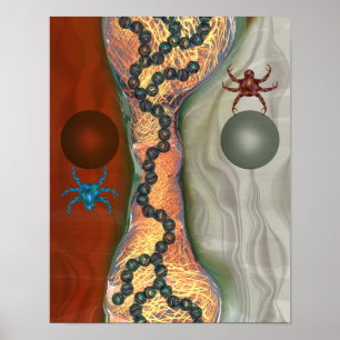 Poster Abstrait biologique de science-fiction avec des or