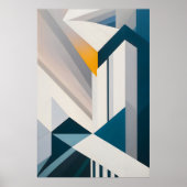 Poster Abstrait Bleu Blanc Or Géométrique Architecture (Devant)