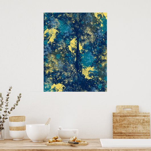 Poster Abstrait bleu et jaune moderne (Cuisine)