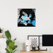 Poster Abstrait Blue Black White Girl Aquarelle Art (Bureau à domicile)