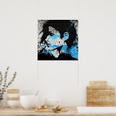 Poster Abstrait Blue Black White Girl Aquarelle Art (Cuisine)