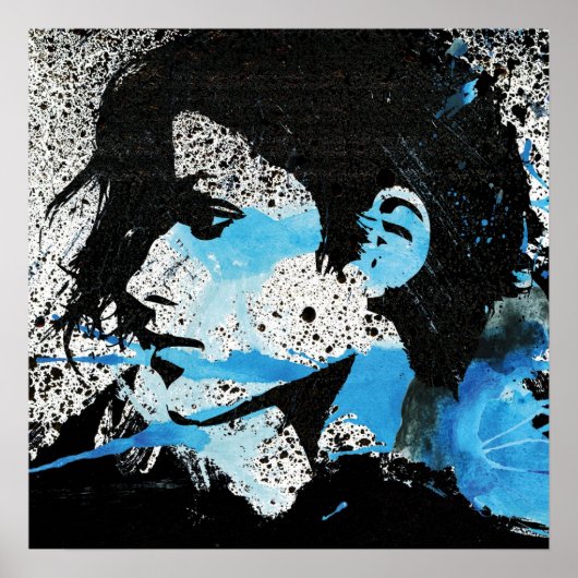 Poster Abstrait Blue Black White Girl Aquarelle Art (Devant)