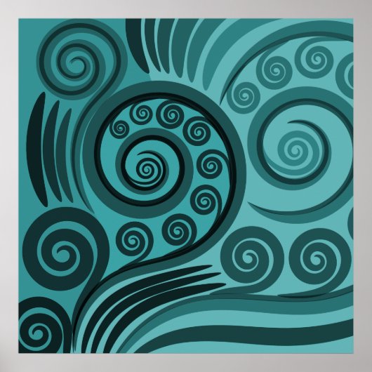 Poster Abstrait Blue Fern Frond Curls (Devant)