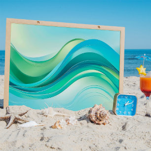 Poster Abstrait Blue Green Ocean Waves Lines Arrière - pl