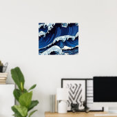 Poster Abstrait Blue Ocean Waves Art de style japonais | (Bureau à domicile)