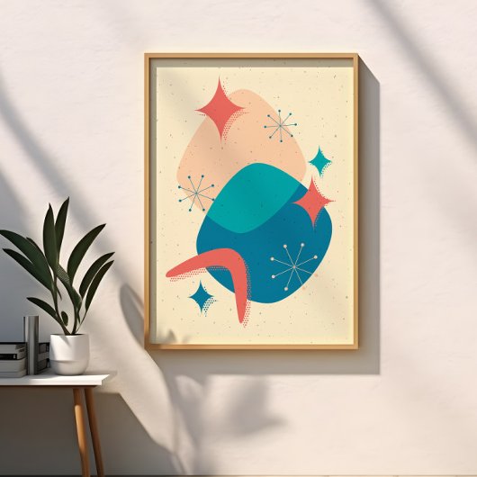 Poster Abstrait Boomerang Stellaire de l'Ère Atomique du
