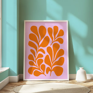Poster Abstrait Botanique Moderne Rose Orange Du Milieu D