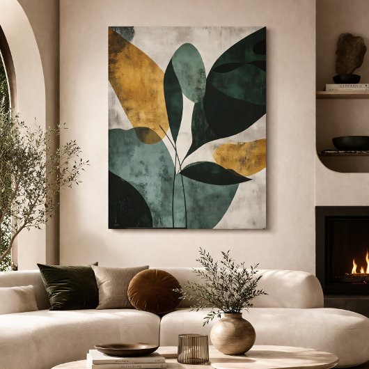 Poster Abstrait Botanique Vert Moutarde Texturé Minimalis