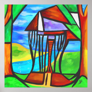 Poster Abstrait - Cabane dans la forêt