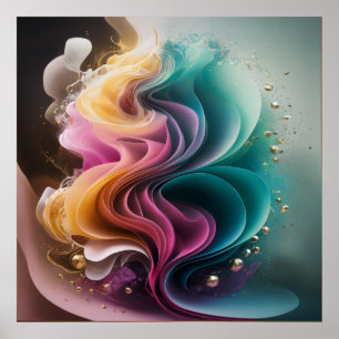 Poster Abstrait contemporain Luxe couleurs vives or