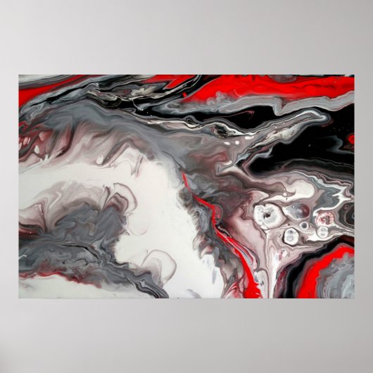 Poster Abstrait contemporain - Noir, Argent et Rouge (Devant)