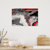 Poster Abstrait contemporain - Noir, Argent et Rouge (Cuisine)