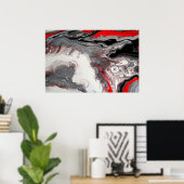 Poster Abstrait contemporain - Noir, Argent et Rouge (Bureau à domicile)