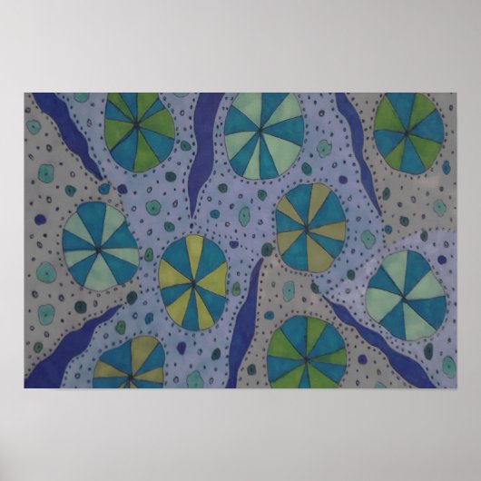 Poster Abstrait cosmique bleu et gris (Devant)