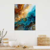 Poster Abstrait d'art fluide bleu et or (Cuisine)
