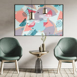 Poster Abstrait d'art moderne Hip Motif Géométrique les a<br><div class="desc">Rosé, élégant, amusant et contemporain, corail orange vif, bleu turquoise vert abstrait triangles géométriques, pois, rayures et demi-cercles mosaïque motif sur un arrière - plan de couleur pastel. Housse élégante originale et cool pour le branché branché branché branché et amateur de mode, tendance look style amoureux. Disponible sur une variété...</div>