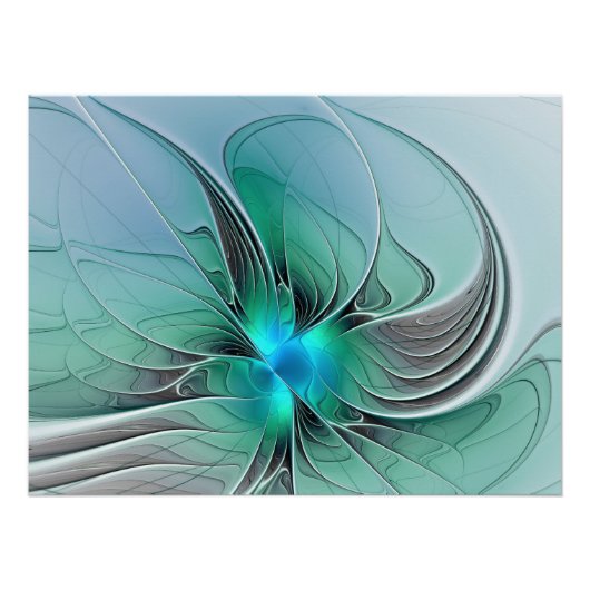 Poster Abstrait De Bleu, Art Fractal Moderne (Devant)
