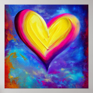Poster Abstrait de coeur jaune et rose