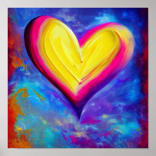 Poster Abstrait de coeur jaune et rose (Devant)
