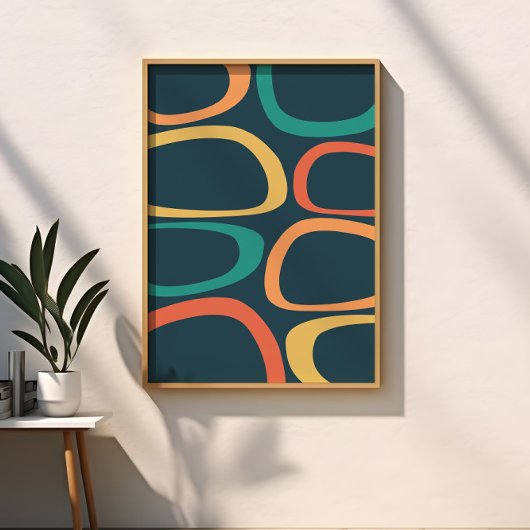 Poster Abstrait de style milieu de siècle moderne jaune,