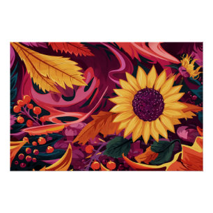 Poster Abstrait de tournesol d'automne, Festival d'automn