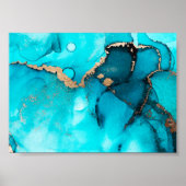 Poster Abstrait d'encre d'alcool turquoise (Devant)