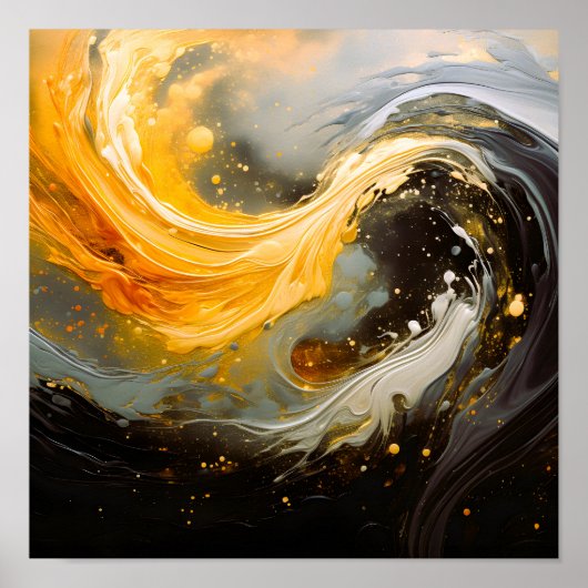 Poster Abstrait Doré Marbre Moderne Vagues (Devant)