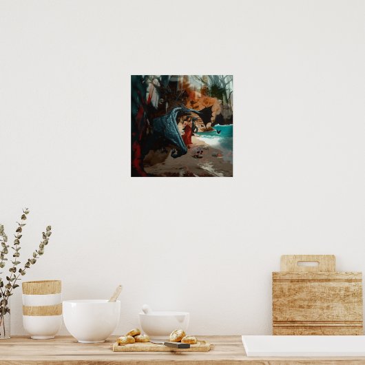 Poster Abstrait Dragon Crâne Witchy AI Art Matte Valeur (Cuisine)
