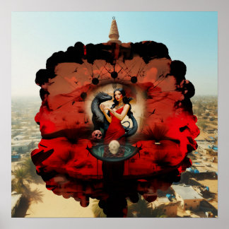 Poster Abstrait Dragon Crâne Witchy AI Art Matte Valeur