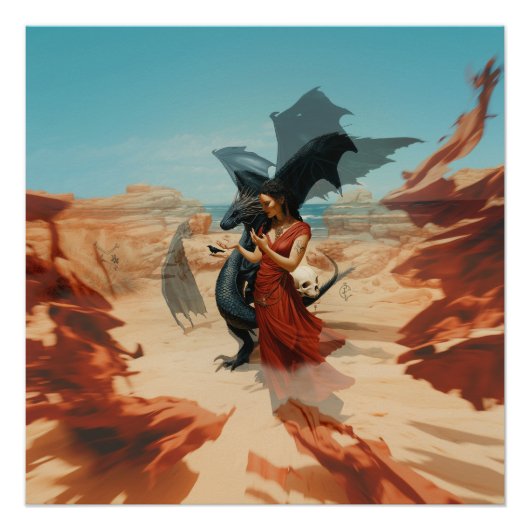 Poster Abstrait Dragon Skull Witchy AI Art Semi-brillant (Devant)