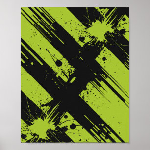 Poster Abstrait éclaboussures de peinture verte et noire