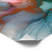 Poster Abstrait en rose, sarcelle, bleu et or (Coin)