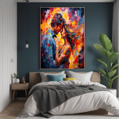 Poster Abstrait Expressionniste de l'Étreinte Romantique 