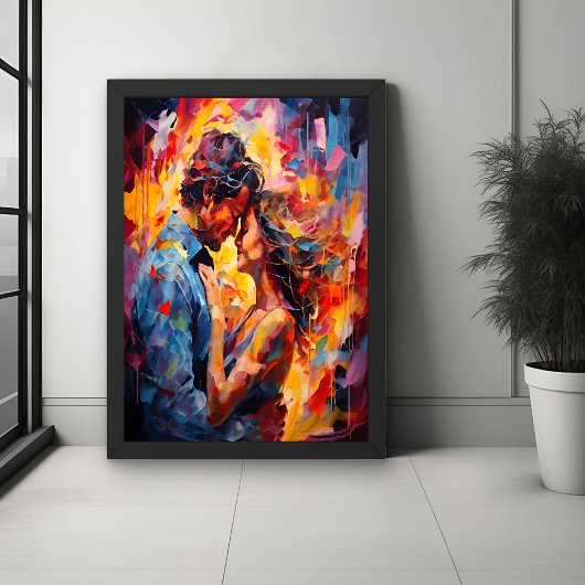 Poster Abstrait Expressionniste de l'Étreinte Romantique 