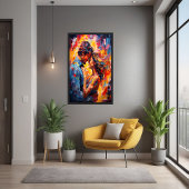 Poster Abstrait Expressionniste de l'Étreinte Romantique 