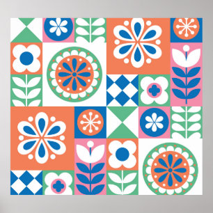 Poster Abstrait Floral, Scandinave Folk Design.