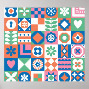 Poster Abstrait Floral Scandinavian Folk Motif