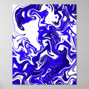 Poster Abstrait fluide en bleu et blanc